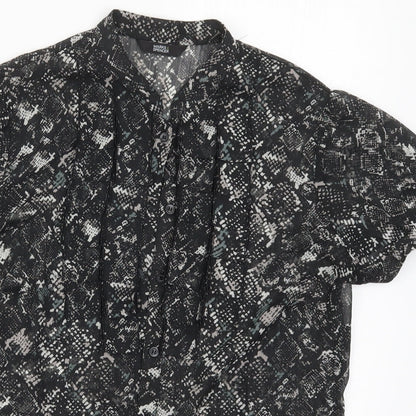 Preloved Marks and Spencer Womens Black Animal Print Polyester Basic Button-Up Size 12 Round Neck - Detail