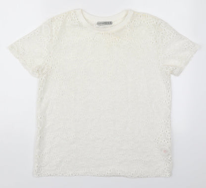Preloved Atmosphere Womens White  Polyester Basic T-Shirt Size 10 Round Neck - Front