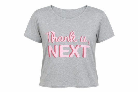 PRETTYLITTLETHING Womens Grey  Polyester Basic T-Shirt Size M Round Neck - Thank U, Next