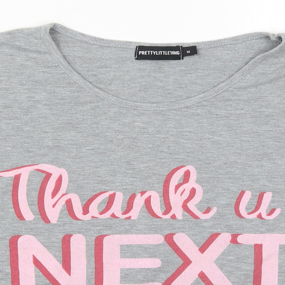 PRETTYLITTLETHING Womens Grey  Polyester Basic T-Shirt Size M Round Neck - Thank U, Next