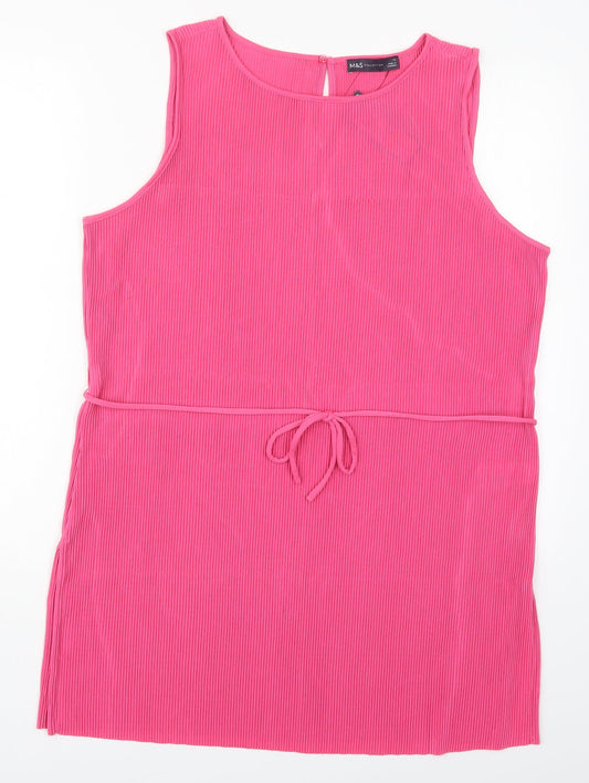 Marks and Spencer Womens Pink  Polyester Basic Tank Size 16 Round Neck
