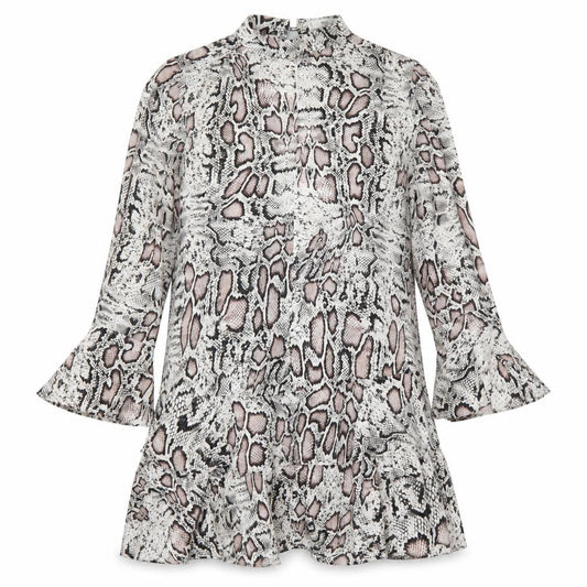 Mango Womens Grey Animal Print Polyester Skater Dress  Size S  Round Neck Button