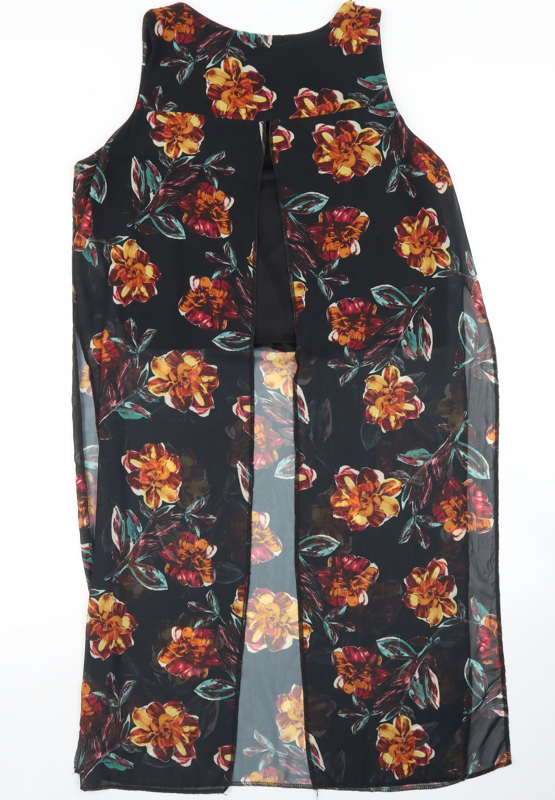 Urban Diva Womens Black Floral Polyester Basic Blouse Size 14 Round Neck - Longline