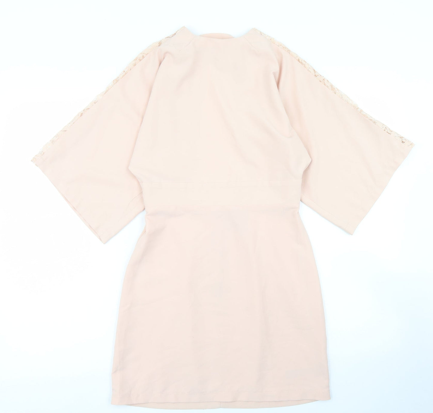 ASOS Womens Pink  Polyester Pencil Dress  Size 4  Crew Neck Zip - Lace sleeve detail, open back