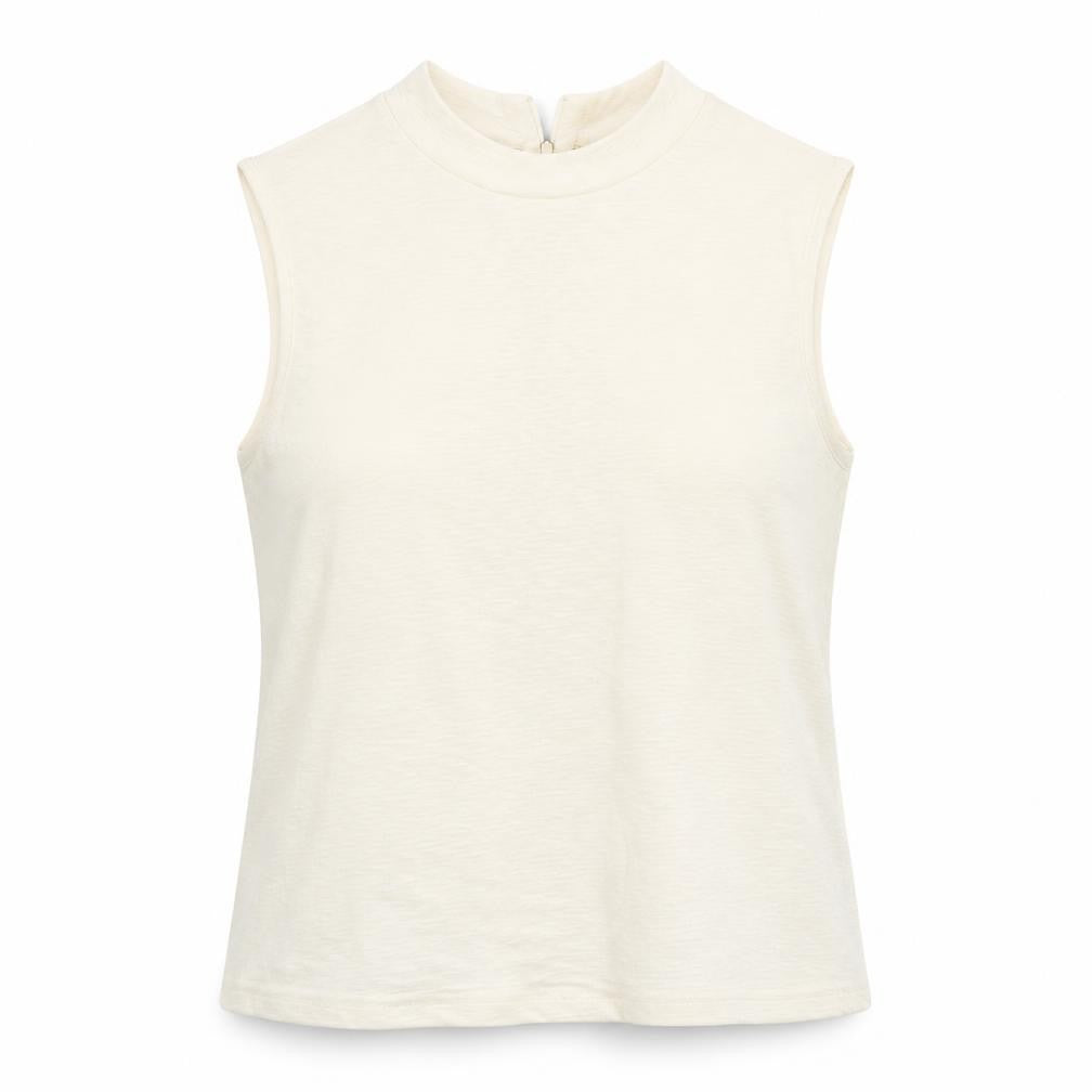 Topshop Womens Ivory  Cotton Basic Tank Size 10 Crew Neck