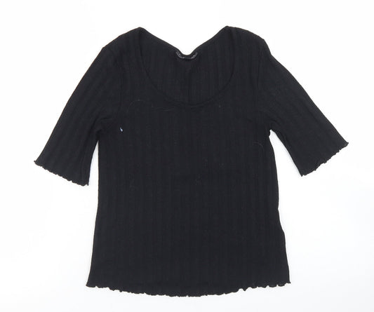 Topshop Womens Black  Polyester Cropped T-Shirt Size 6 Round Neck - Lettuce Edging