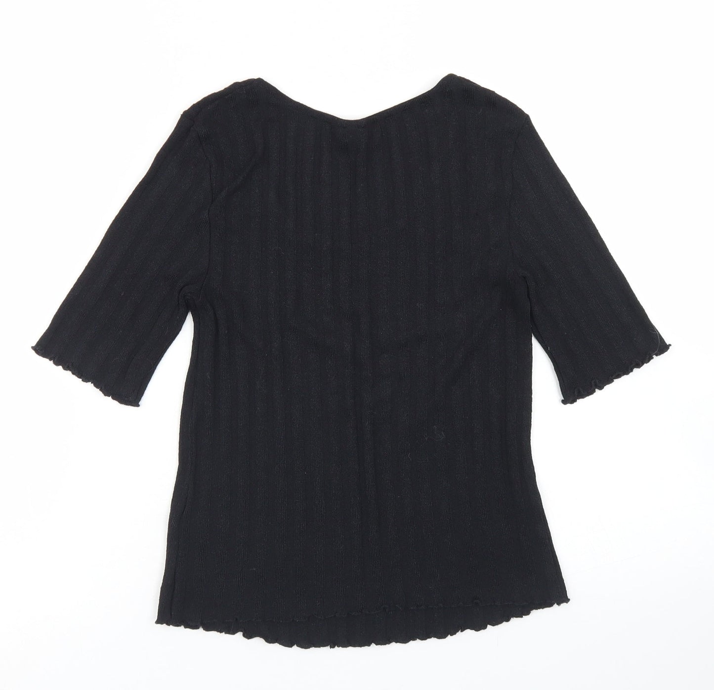 Topshop Womens Black  Polyester Cropped T-Shirt Size 6 Round Neck - Lettuce Edging