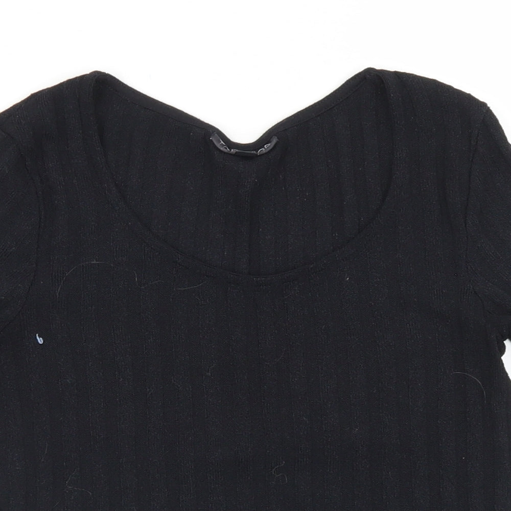 Topshop Womens Black  Polyester Cropped T-Shirt Size 6 Round Neck - Lettuce Edging