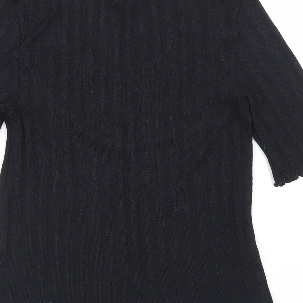 Topshop Womens Black  Polyester Cropped T-Shirt Size 6 Round Neck - Lettuce Edging