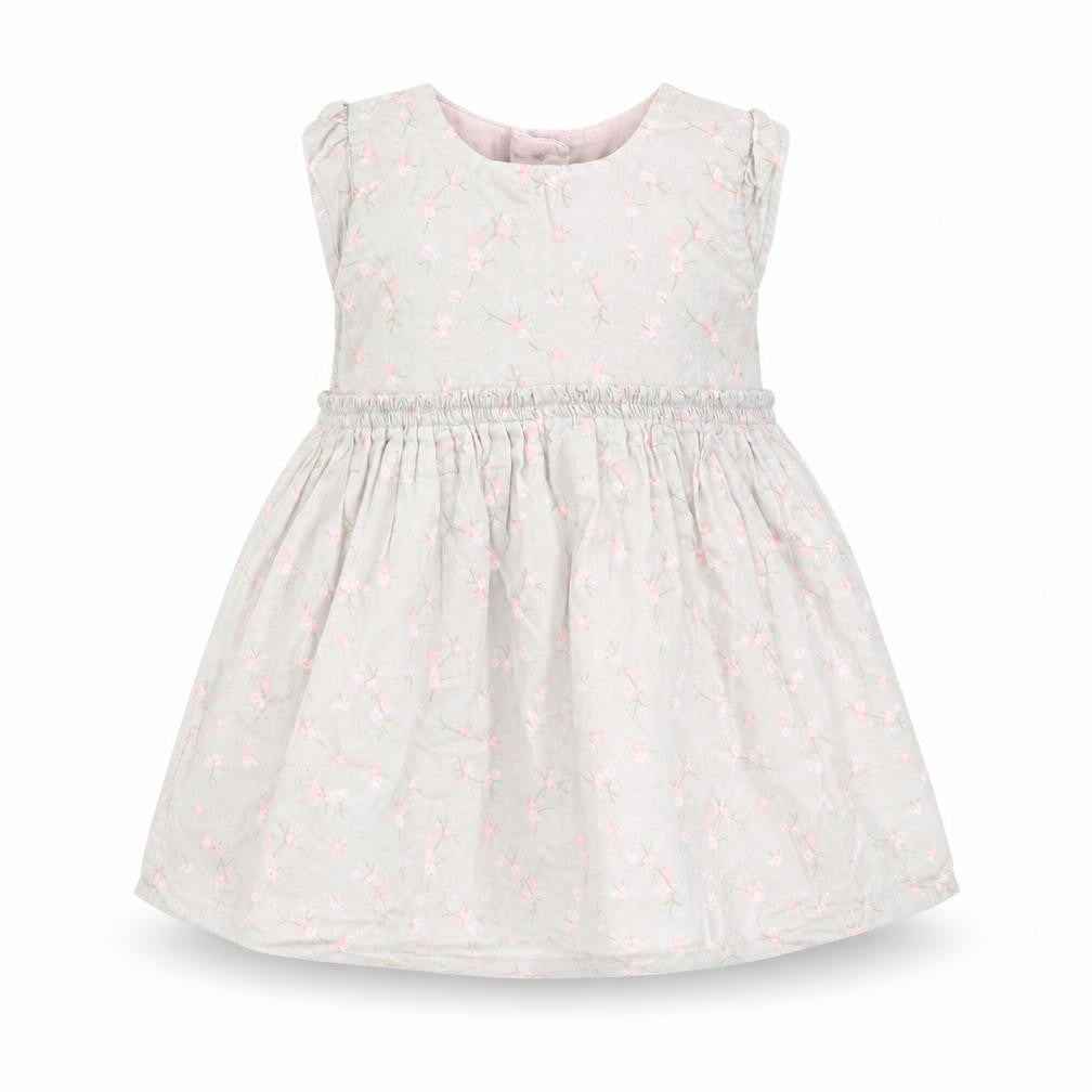 Matalan Girls Grey Floral Cotton Skater Dress  Size 6-9 Months  Round Neck Button