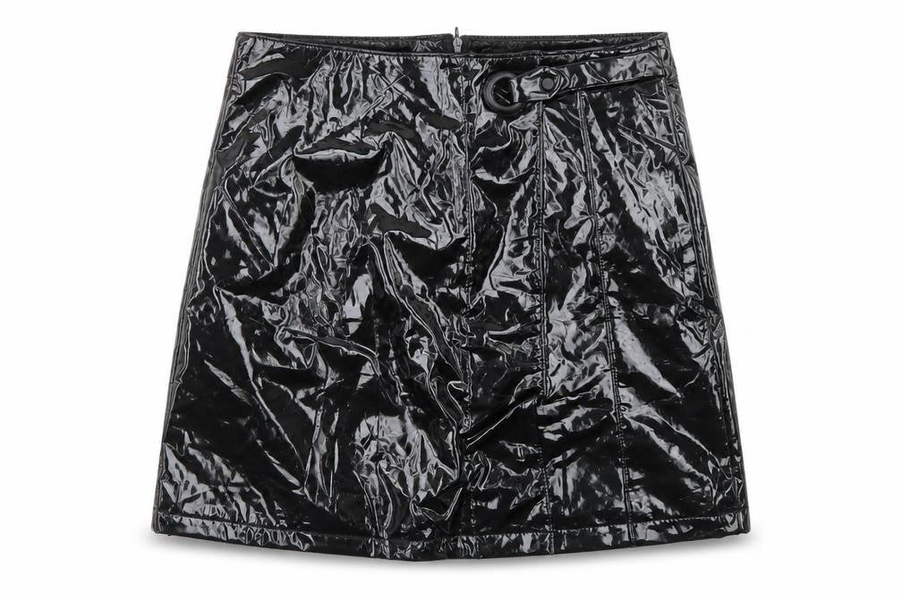 Urban Bliss Womens Black  Polyurethane A-Line Skirt Size 8   Zip