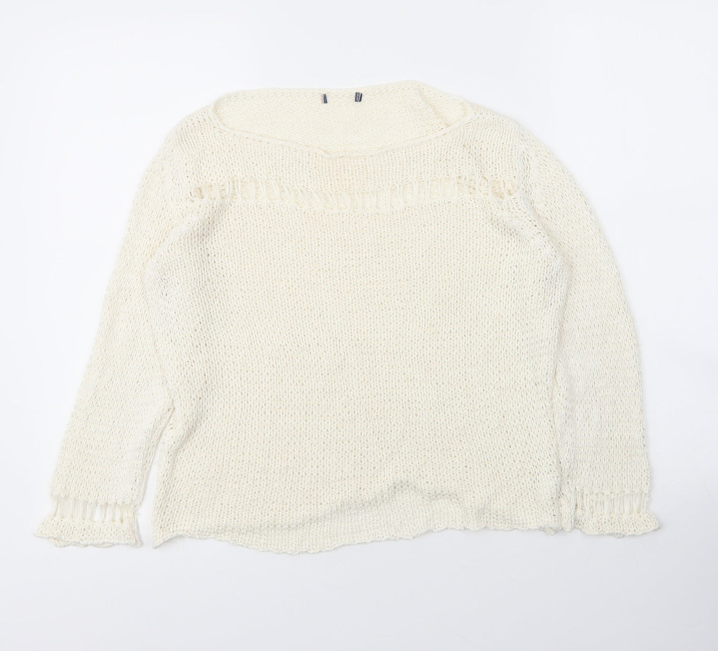 Preworn Womens Ivory Boat Neck  Acrylic Cape Jumper Size 4