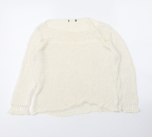 Preworn Womens Ivory Boat Neck  Acrylic Cape Jumper Size 4