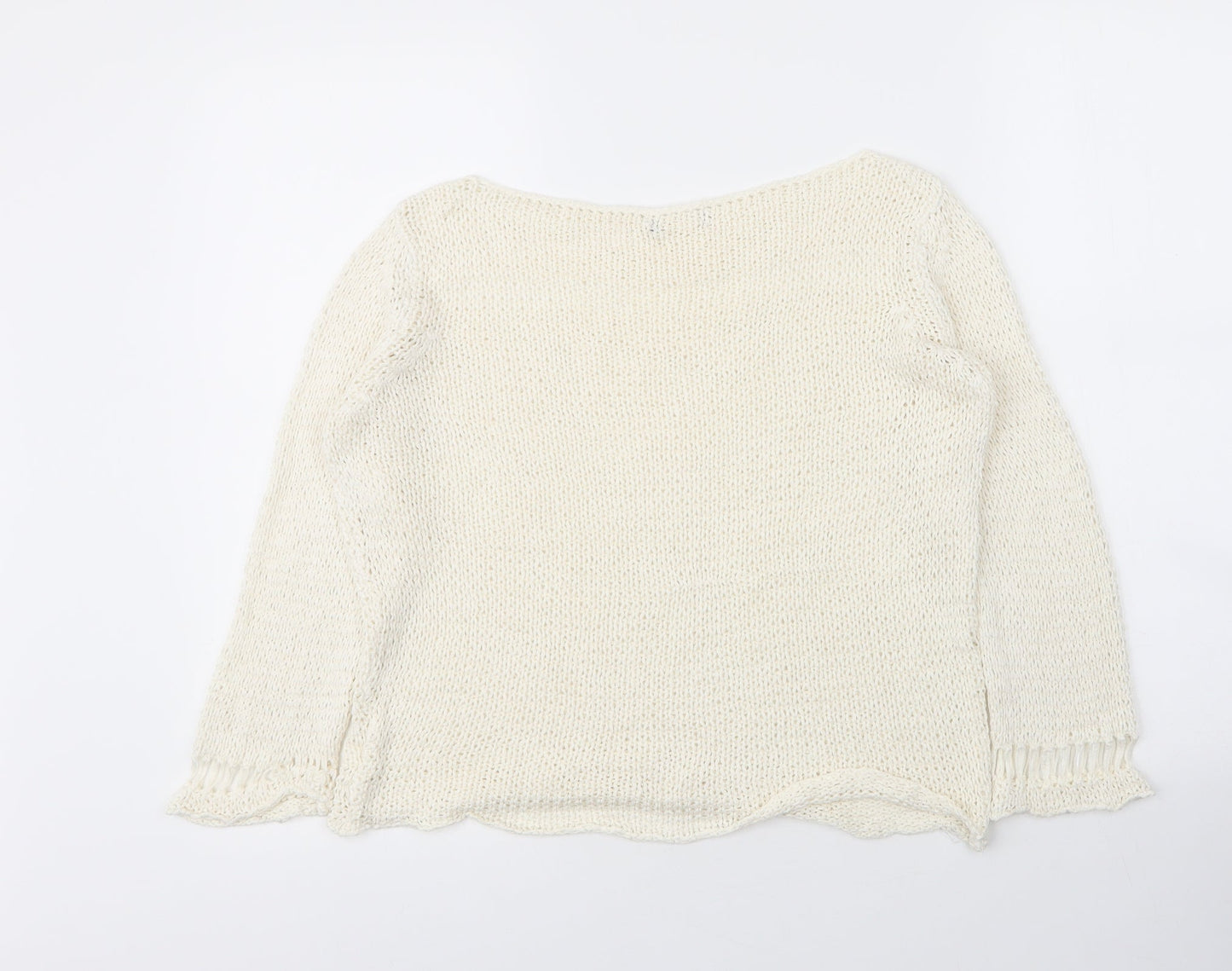 Preworn Womens Ivory Boat Neck  Acrylic Cape Jumper Size 4