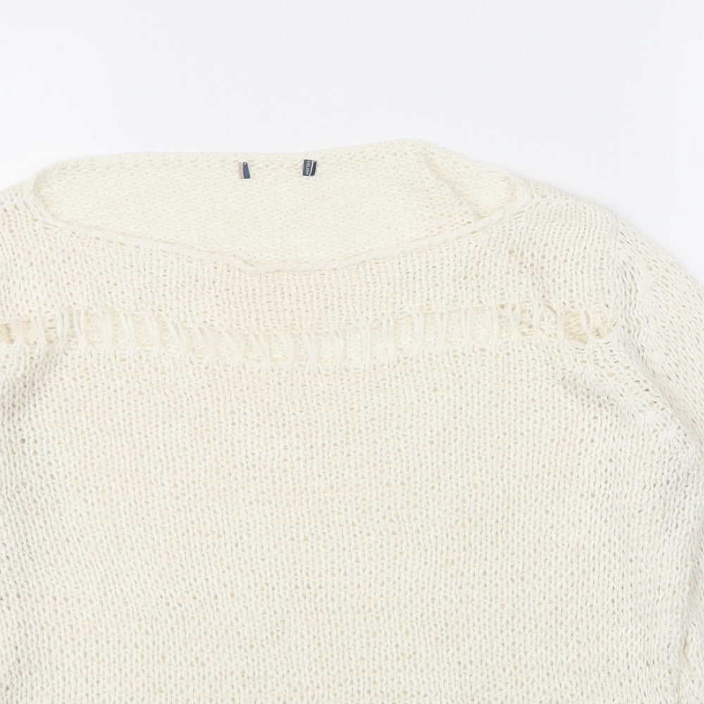 Preworn Womens Ivory Boat Neck  Acrylic Cape Jumper Size 4