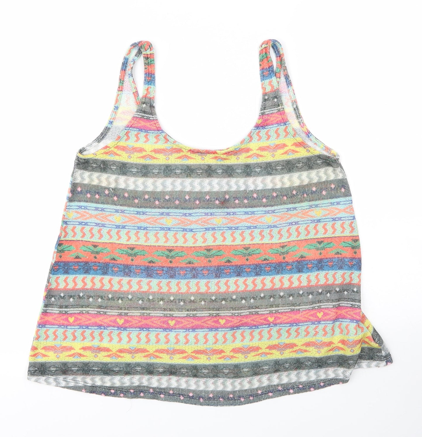 Zara Womens Multicoloured Geometric Polyester Basic Tank Size M Scoop Neck