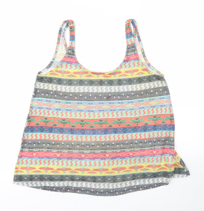Zara Womens Multicoloured Geometric Polyester Basic Tank Size M Scoop Neck
