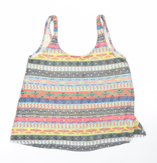 Zara Womens Multicoloured Geometric Polyester Basic Tank Size M Scoop Neck