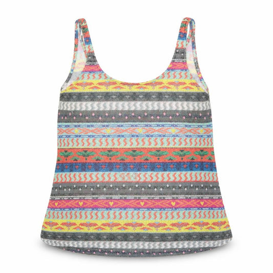 Zara Womens Multicoloured Geometric Polyester Basic Tank Size M Scoop Neck