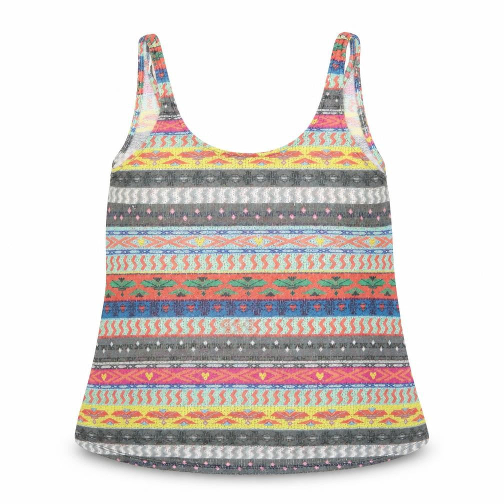 Zara Womens Multicoloured Geometric Polyester Basic Tank Size M Scoop Neck