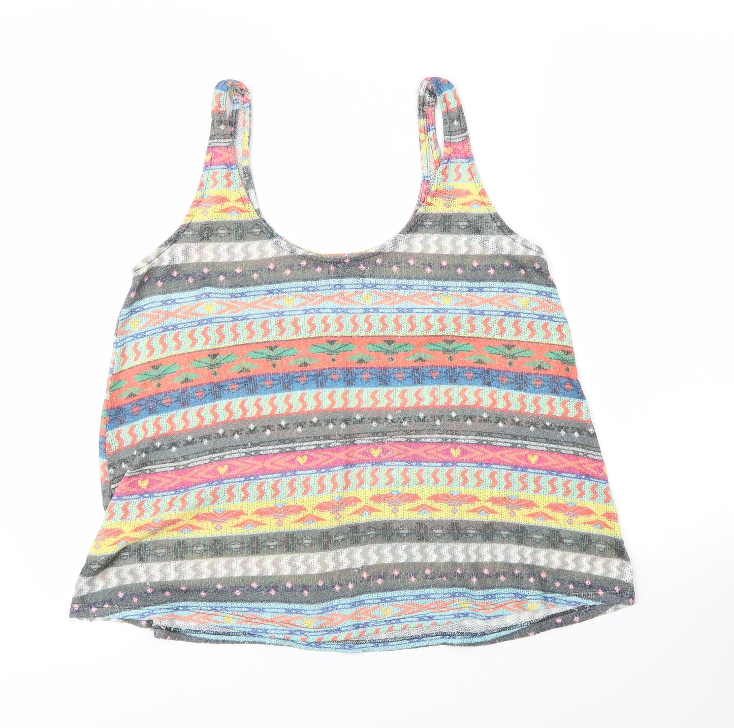 Zara Womens Multicoloured Geometric Polyester Basic Tank Size M Scoop Neck