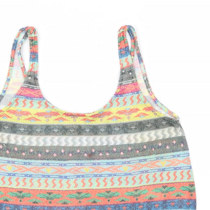 Zara Womens Multicoloured Geometric Polyester Basic Tank Size M Scoop Neck