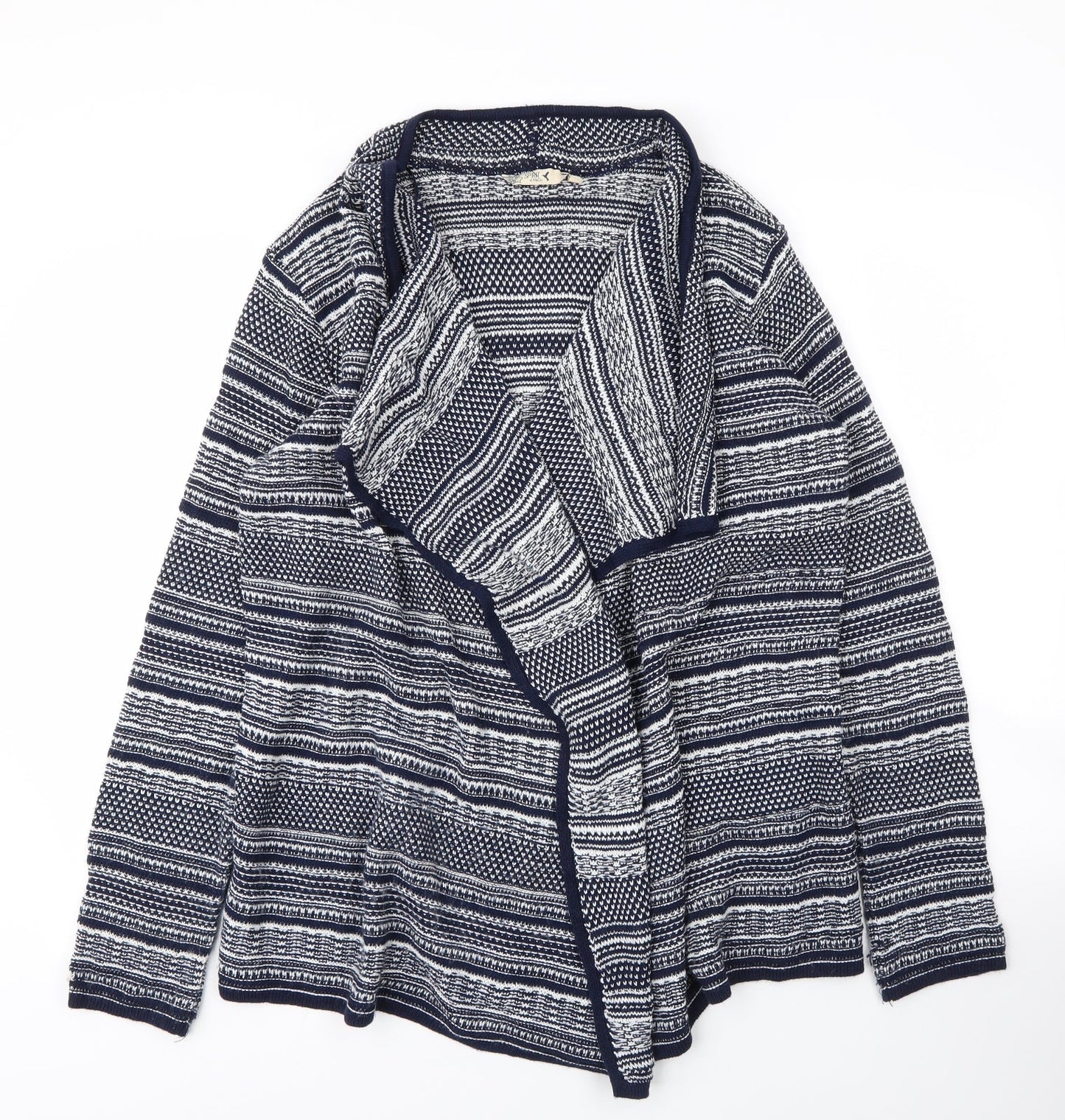 M&Co Womens Blue V-Neck Striped Acrylic Cardigan Jumper Size 14