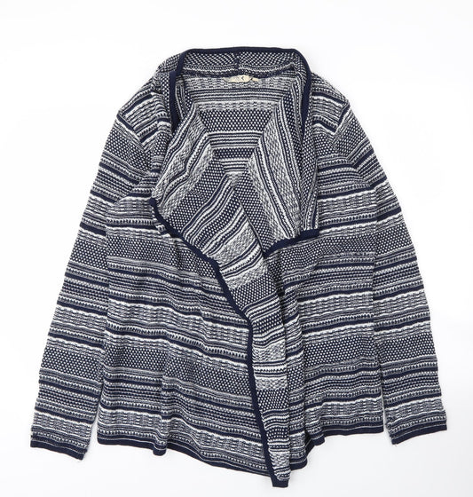 M&Co Womens Blue V-Neck Striped Acrylic Cardigan Jumper Size 14