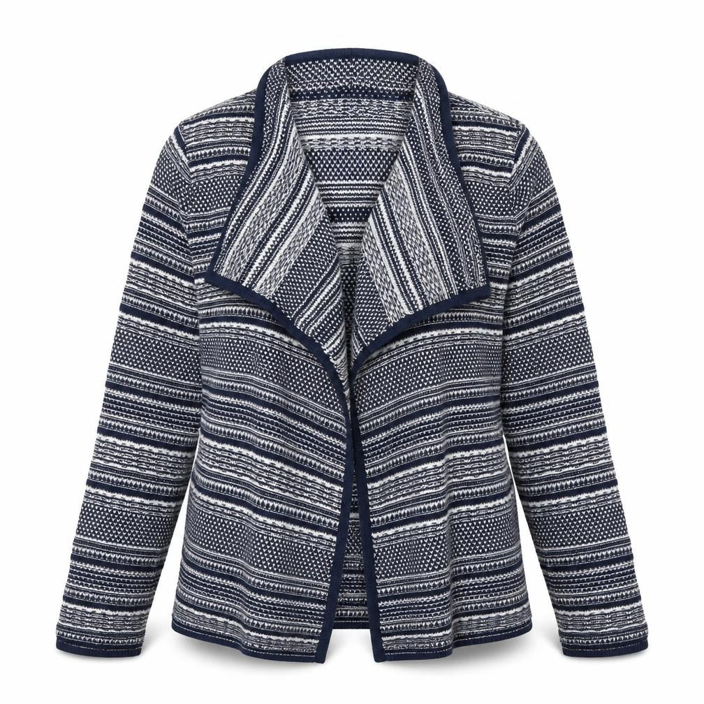 M&Co Womens Blue V-Neck Striped Acrylic Cardigan Jumper Size 14