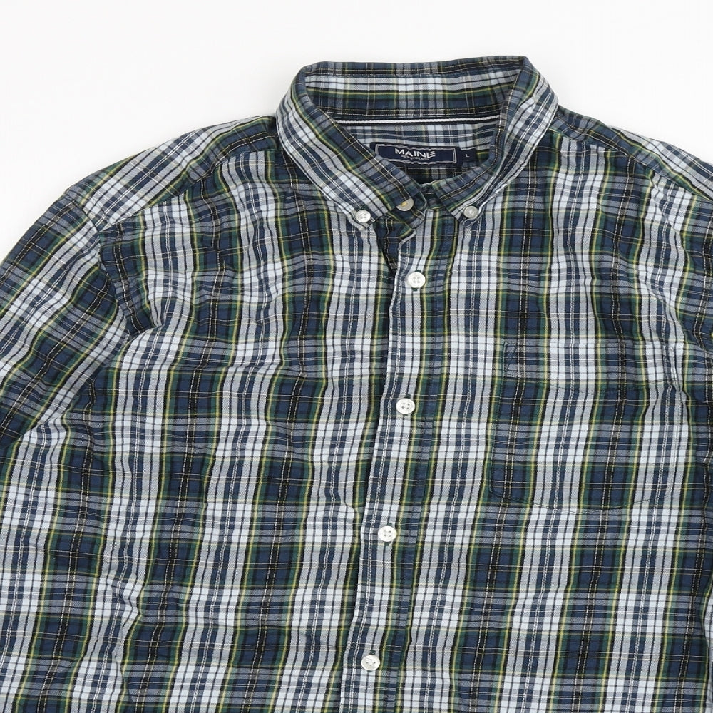 Maine  Mens Multicoloured Plaid Cotton  Button-Up Size L Collared