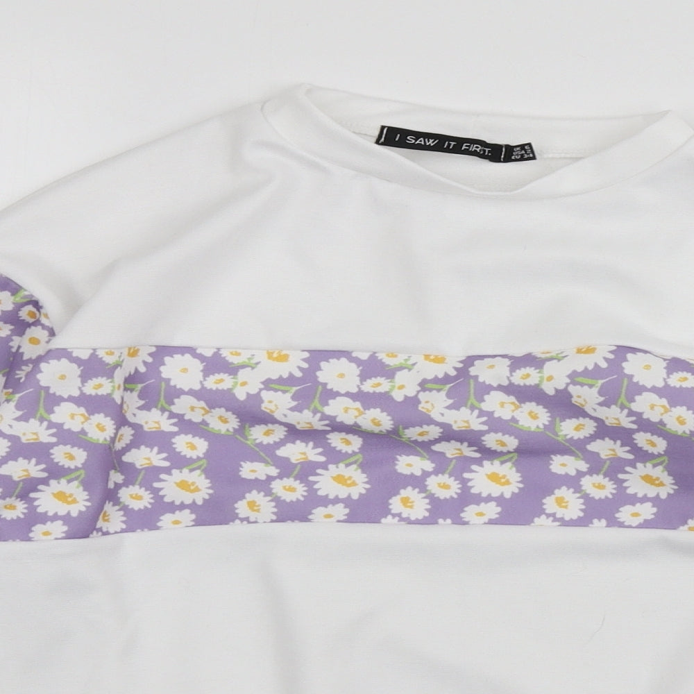 I SAW IT FIRST Womens White Floral Polyester Pullover Sweatshirt Size 6