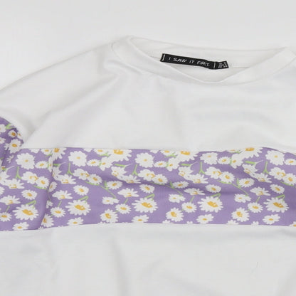 I SAW IT FIRST Womens White Floral Polyester Pullover Sweatshirt Size 6