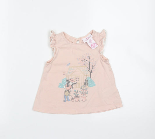 Tommy Bahama Baby Pink  Cotton Basic T-Shirt Size 12 Months Round Neck  - Garden Print