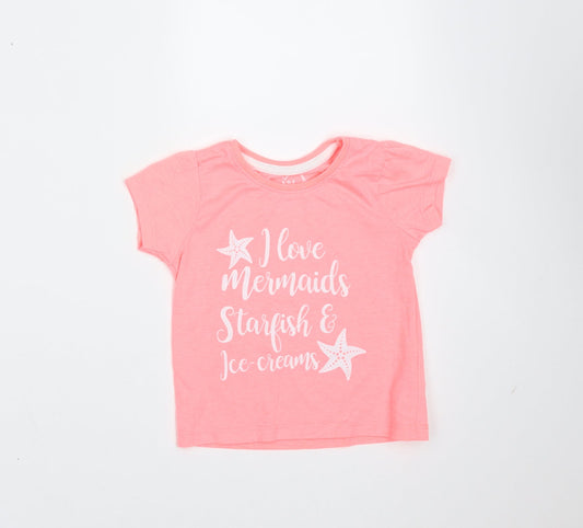 Primark Girls Pink  Polyester Basic T-Shirt Size 9-12 Months Round Neck  - mermaids