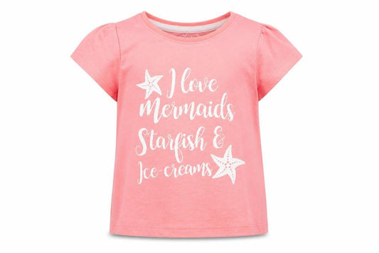 Primark Girls Pink  Polyester Basic T-Shirt Size 9-12 Months Round Neck  - mermaids
