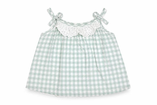 Tommy Bahama Girls Green Gingham Cotton Camisole Blouse Size 12 Months Round Neck