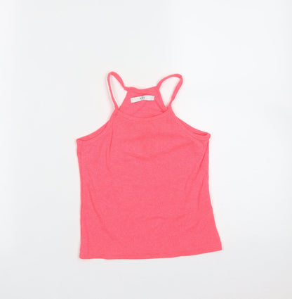 Marks & Spencer Girls Pink  Polyester Basic Tank Size 6-7 Years Round Neck