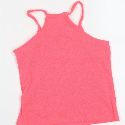 Marks & Spencer Girls Pink  Polyester Basic Tank Size 6-7 Years Round Neck