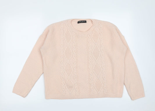 Select Womens Pink Round Neck Geometric Acrylic Pullover Jumper Size M