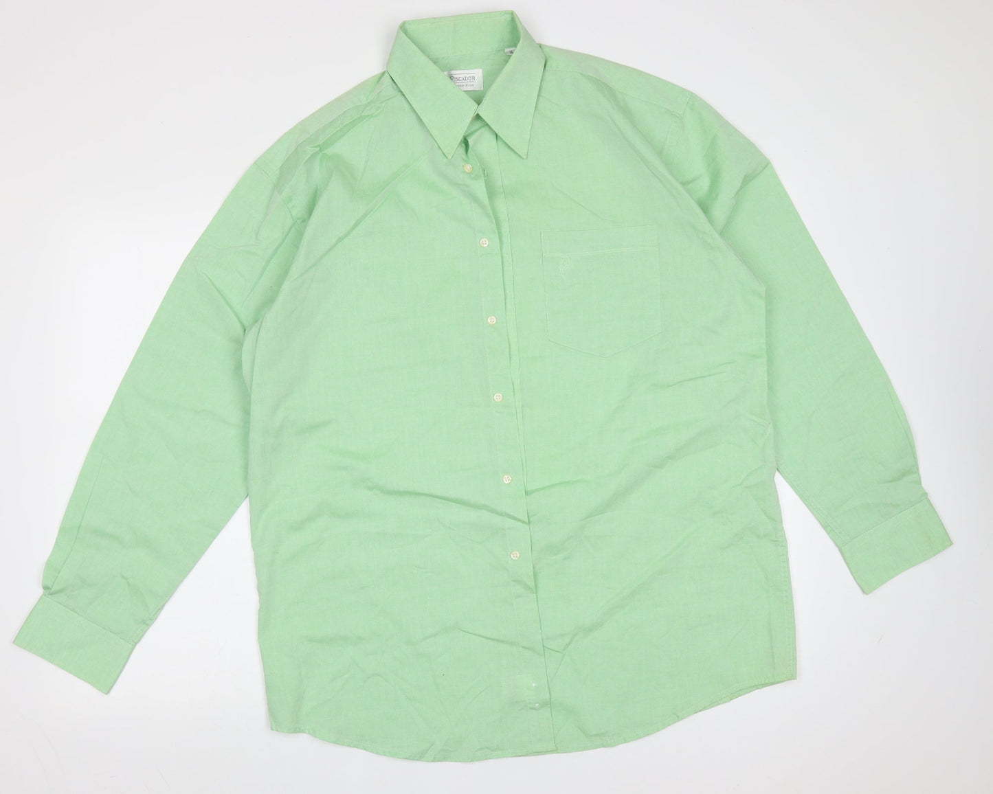 Piscador Mens Green  Polyester  Button-Up Size 16 Collared Button