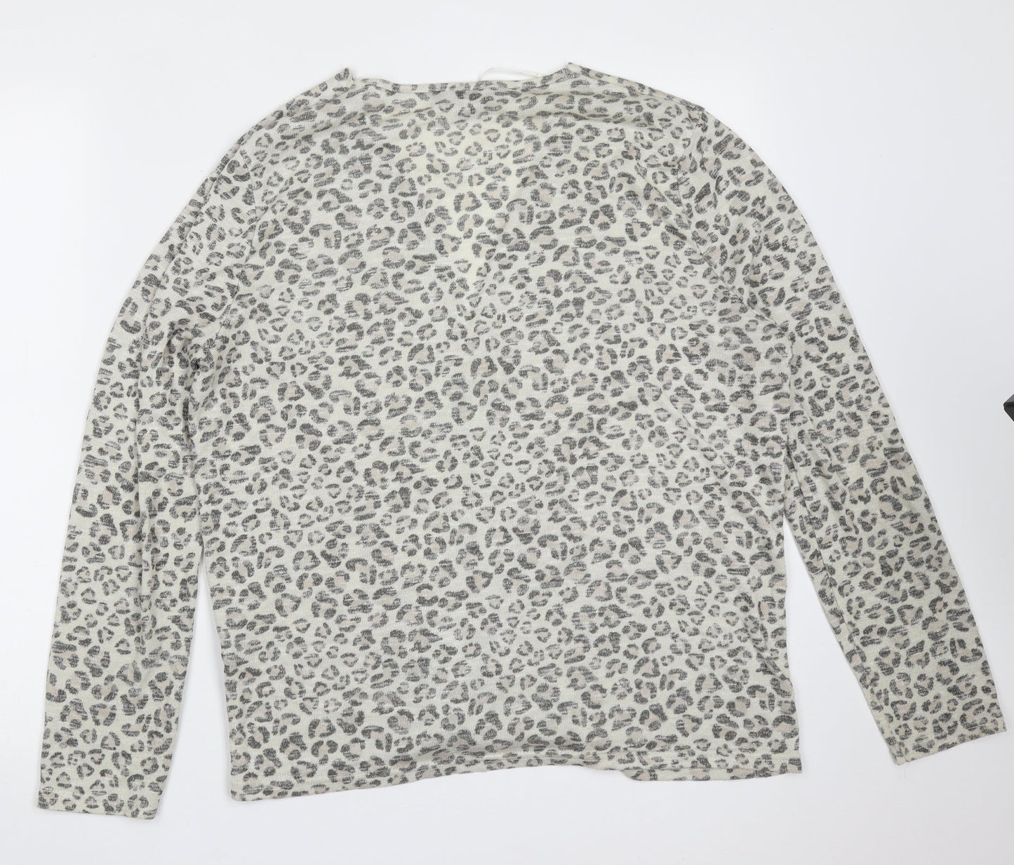 Primark Womens Beige V-Neck Animal Print Polyester Cardigan Jumper Size L