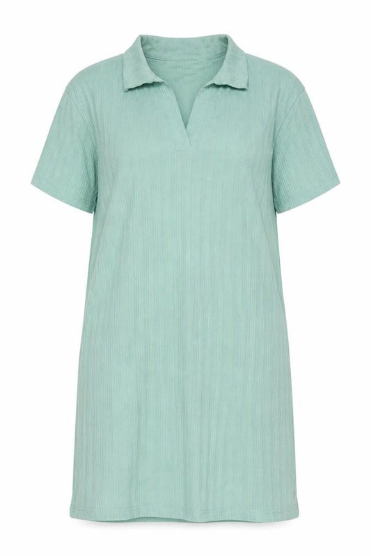 SHEIN Womens Green Striped Polyester T-Shirt Dress  Size L  Collared