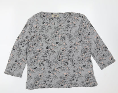 Preloved arista Womens Grey Floral Cotton Basic T-Shirt Size 14 Round Neck - Front