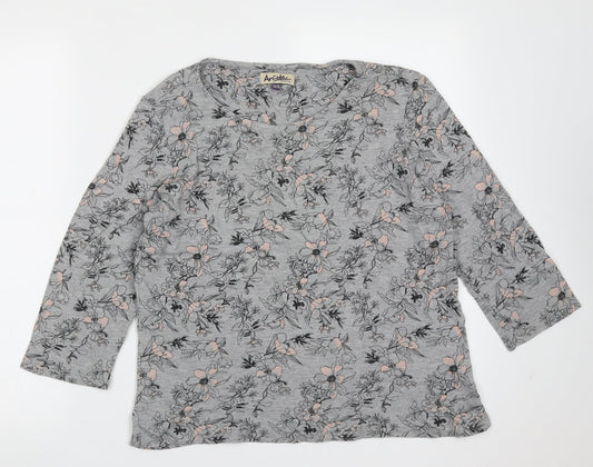arista Womens Grey Floral Cotton Basic T-Shirt Size 14 Round Neck
