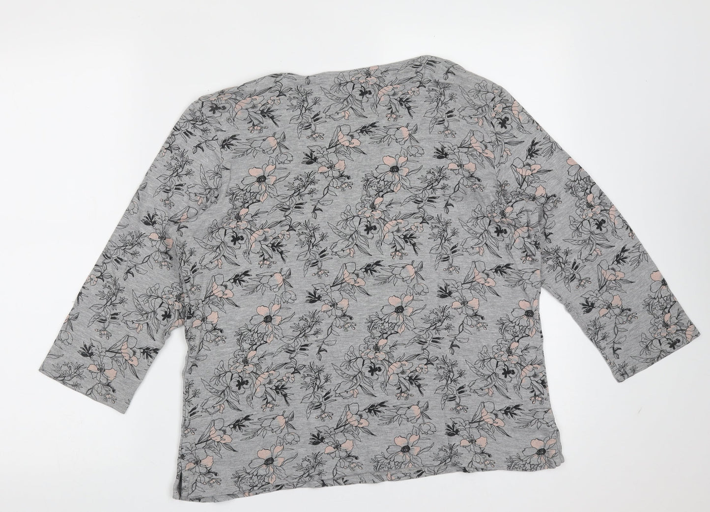 arista Womens Grey Floral Cotton Basic T-Shirt Size 14 Round Neck