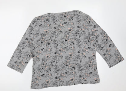 Preloved arista Womens Grey Floral Cotton Basic T-Shirt Size 14 Round Neck - Back