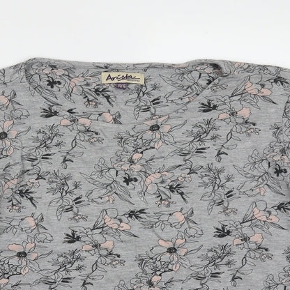 Preloved arista Womens Grey Floral Cotton Basic T-Shirt Size 14 Round Neck - Detail