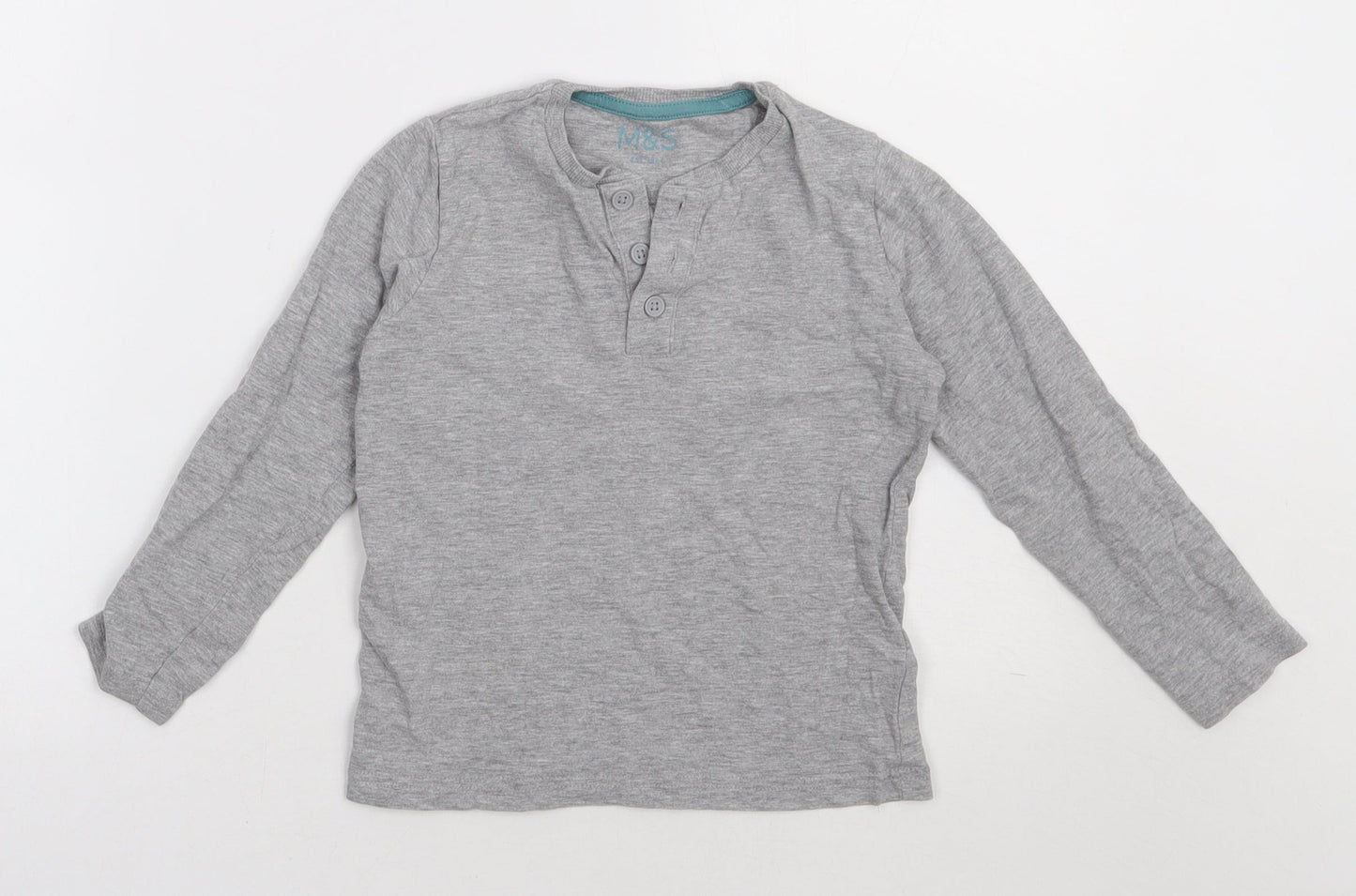 Marks and Spencer Boys Grey  Cotton Basic Casual Size 5-6 Years Crew Neck Button