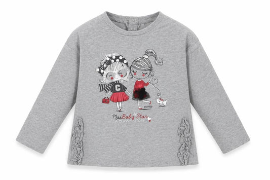 primgle Girls Grey  Cotton Basic Casual Size 2-3 Years Crew Neck Buckle - my baby star