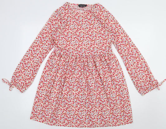 Wednesday Girl Womens Red Floral Polyester A-Line  Size 2XS  Crew Neck Pullover